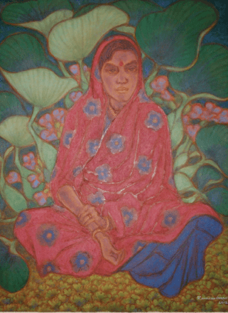 Girl with water Hyacinth